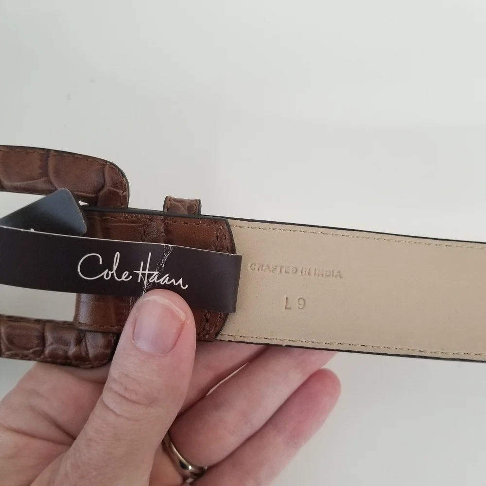 NWT Cole Haan Wide Croc Embossed Woodbury Brown Belt Size S
